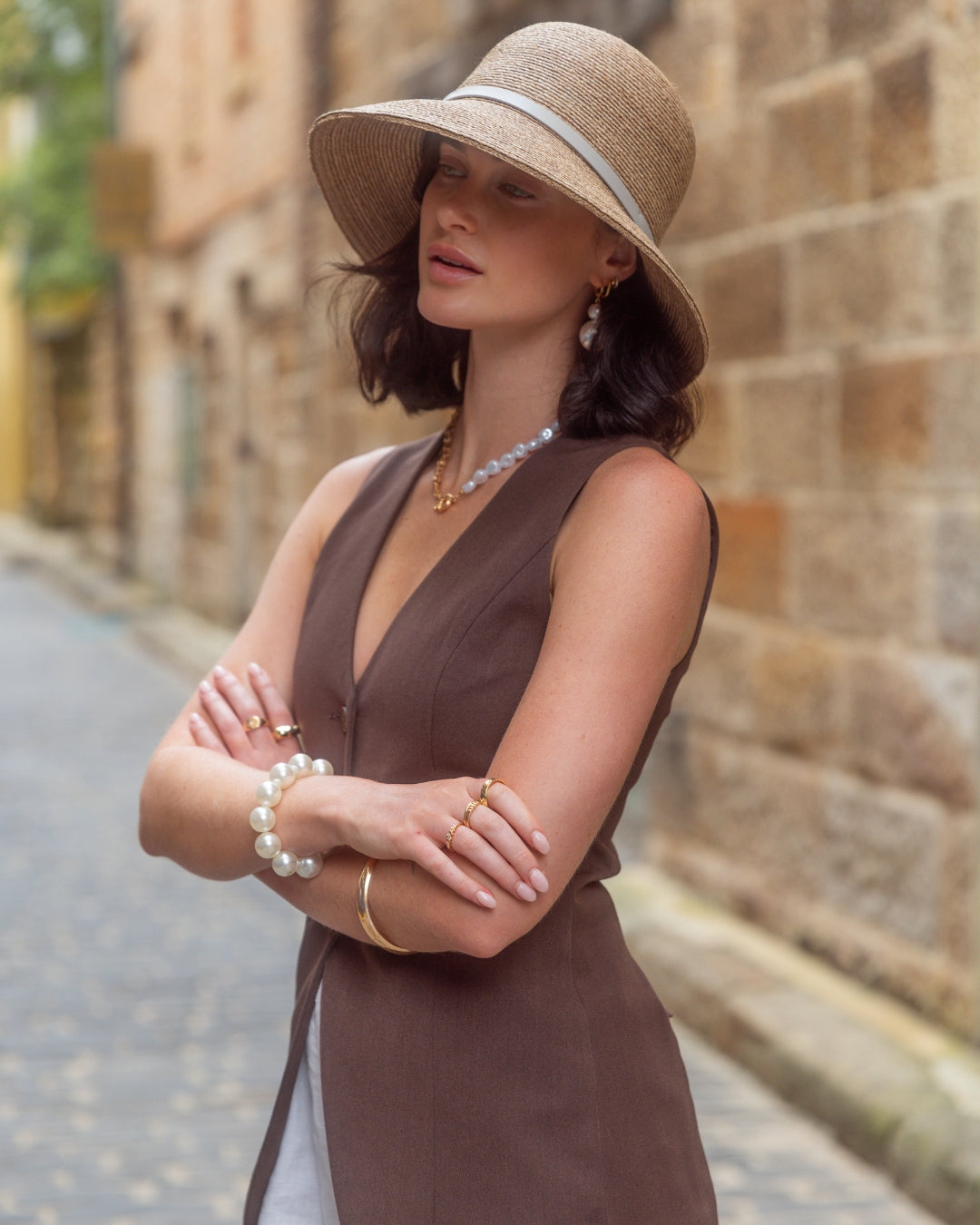 Women's Raffia Cloche Hat-SL351