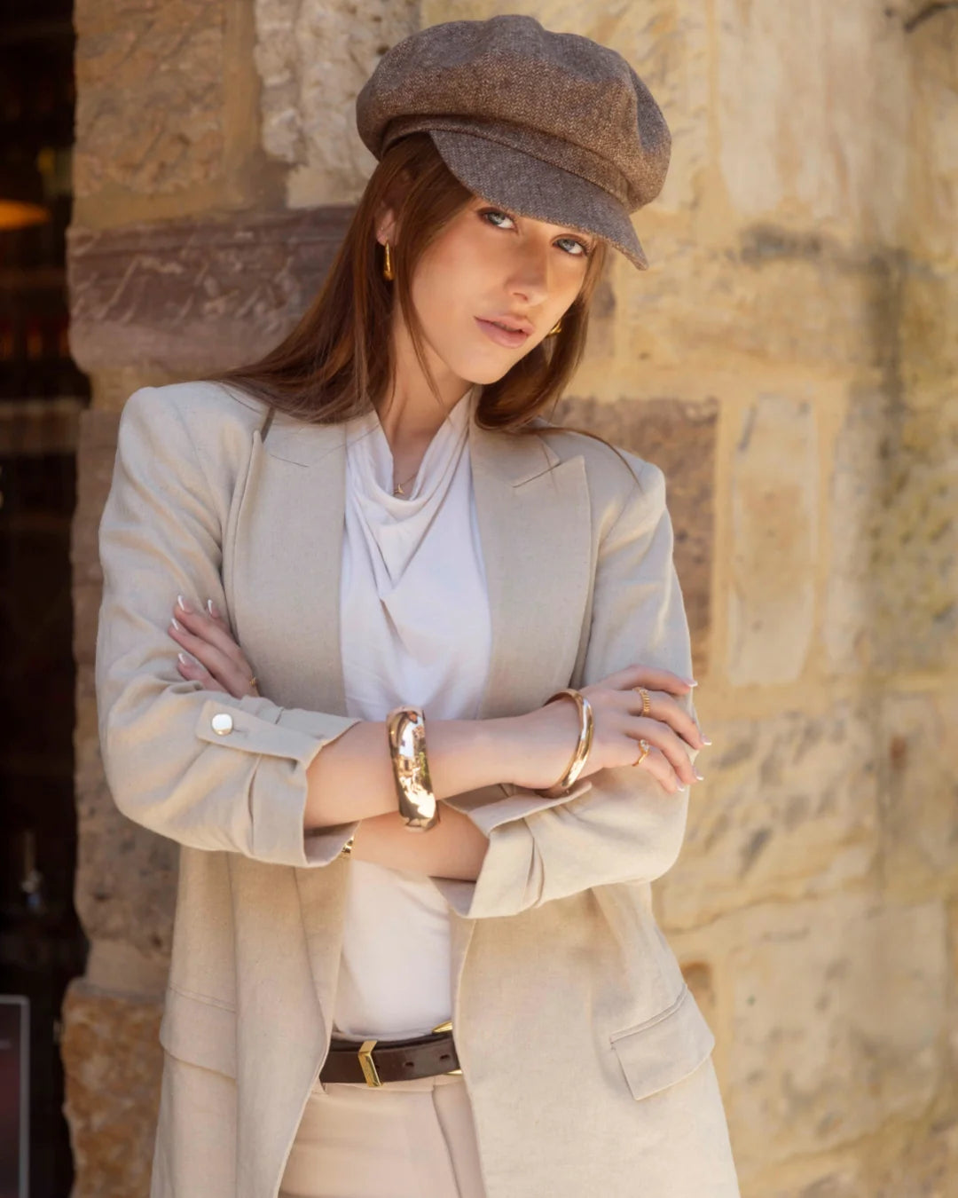 Women's Herringbone Newsboy Cap-SY413