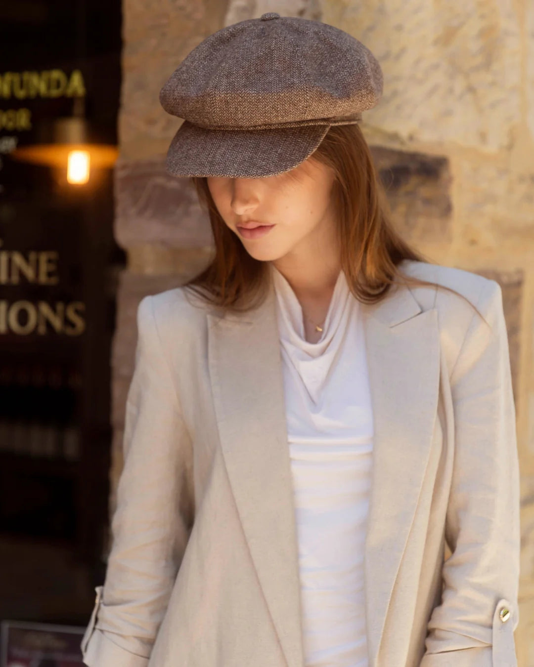 Women's Herringbone Newsboy Cap-SY413